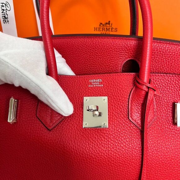 100% Authentic Hermes Birkin 30 Geranium in Togo with SHW Stamp P - Picture 10 of 16